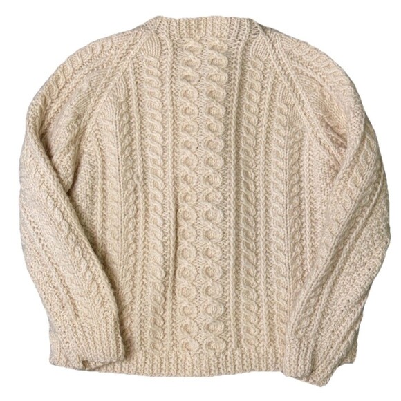 Carrick Finn Ireland child’s 100% Wool Sweater Cardigan Cream Fisherman Chest 30 - Picture 2 of 5